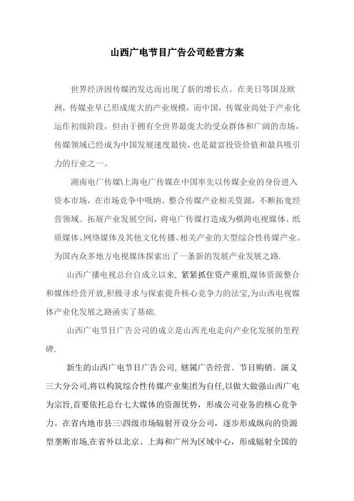 山西广电传媒集团文化传媒公司经营方案