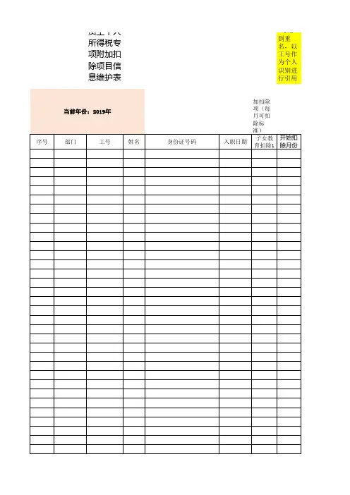 2019新个人所得税计算表(含公式)