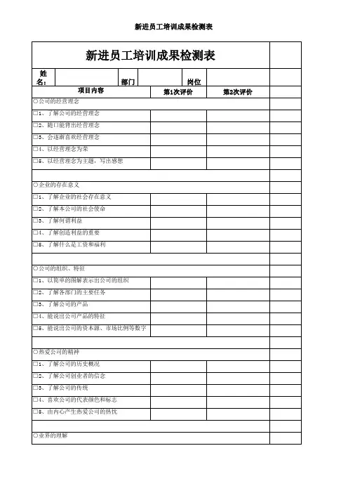 新进员工培训成果检测表