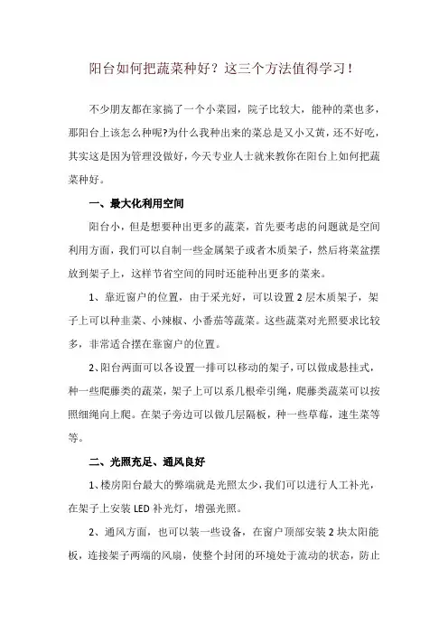 阳台如何把蔬菜种好？这三个方法值得学习!