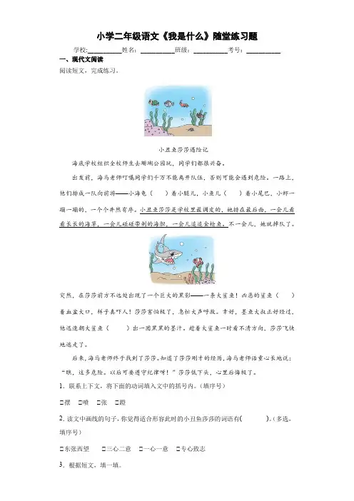 小学二年级语文《我是什么》随堂练习题4