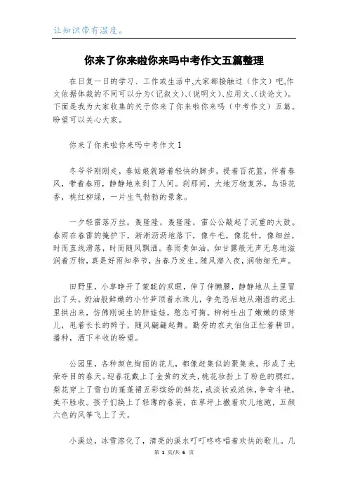 你来了你来啦你来吗中考作文五篇整理