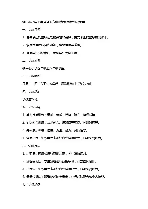 镇中心小学少年宫篮球兴趣小组训练计划及教案