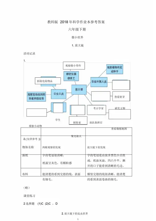 2018年版六年级科学下册作业本参考答案(教科版)