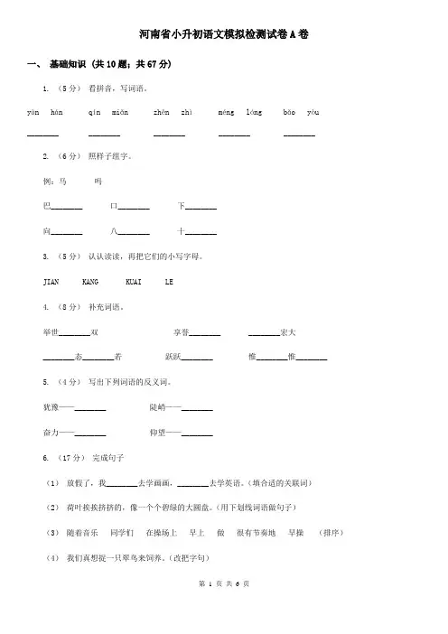 河南省小升初语文模拟检测试卷A卷