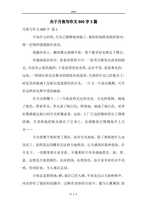 关于月夜写作文600字3篇