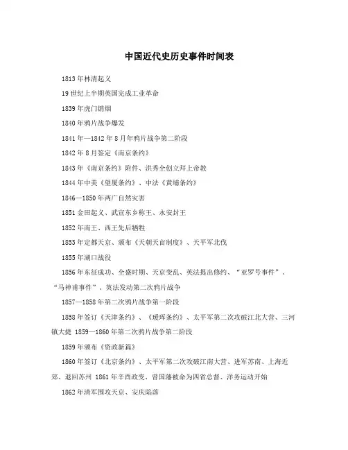 中国近代史历史事件时间表