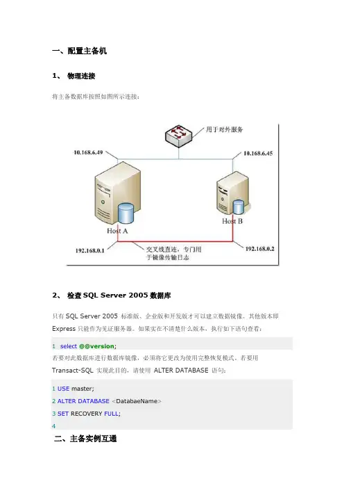 SQL Server 2005利用数据库镜像技术实现双机热备