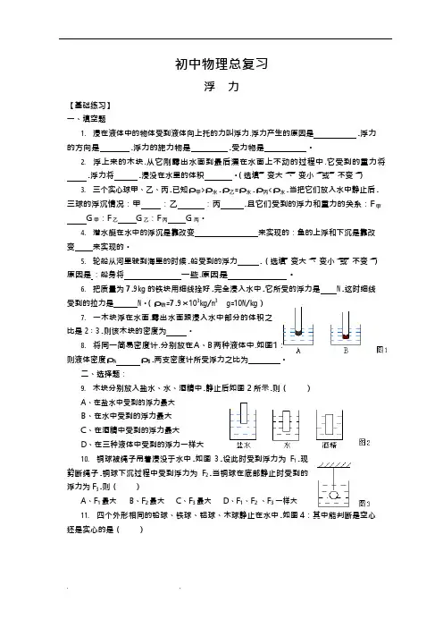 (完整版)初中物理浮力练习题(可编辑修改word版)