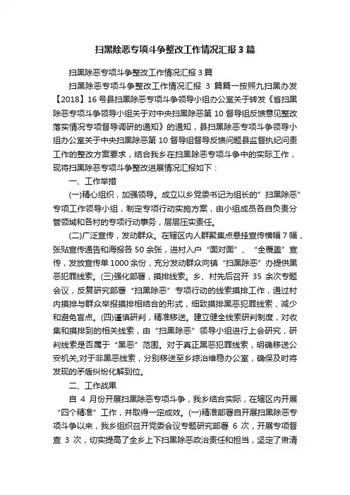 扫黑除恶专项斗争整改工作情况汇报3篇