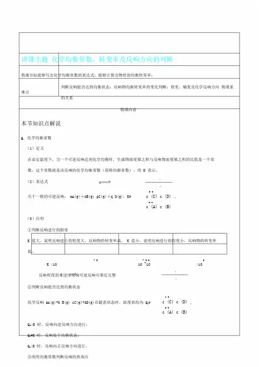 高考化学一轮总结复习化学平衡常数与平衡图像总结复习讲义