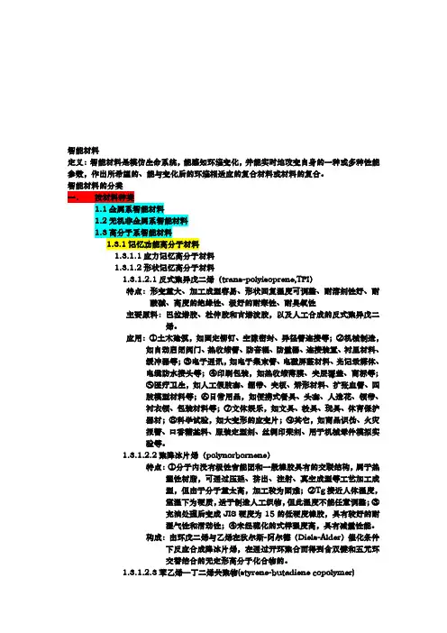 智能材料的种类、来源与功能
