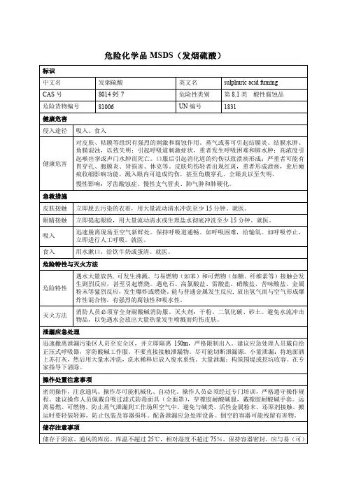 危险化学品MSDS(发烟硫酸)