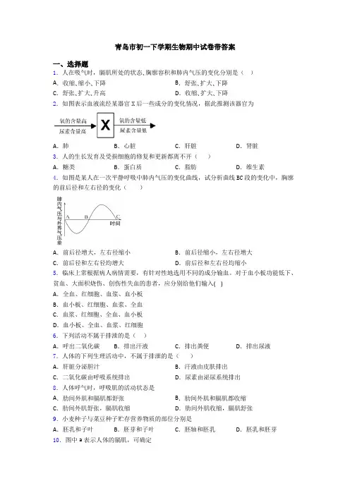 青岛市初一下学期生物期中试卷带答案