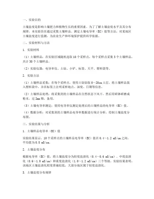 土壤盐度监测实验报告