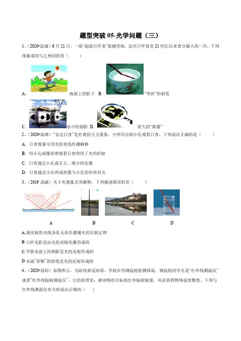 2021年苏科版中考物理易错点题型突破05-光学问题(三)【有答案】