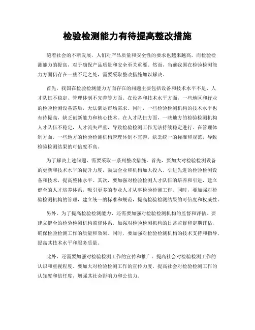 检验检测能力有待提高整改措施