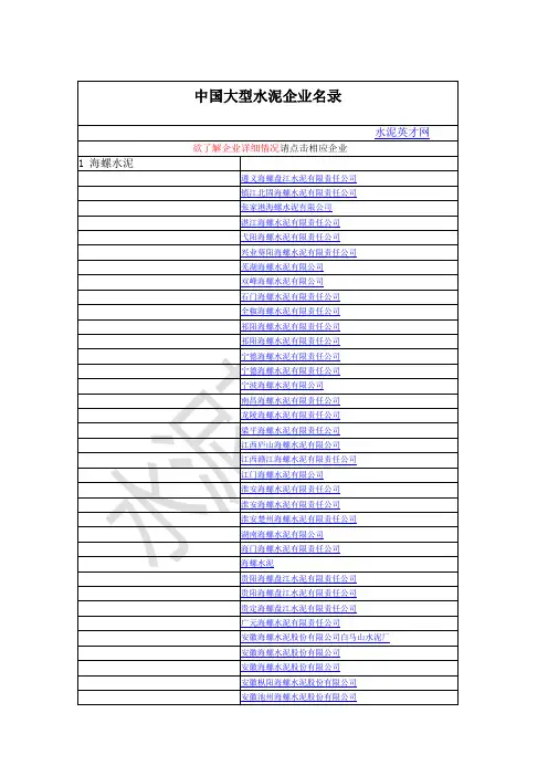 中国大型水泥企业名录