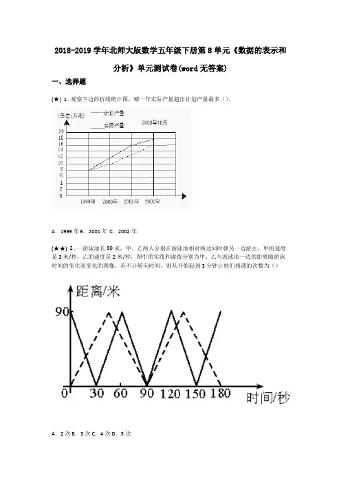 2018-2019学年北师大版数学五年级下册第8单元《数据的表示和分析》单元测试卷(word无答案)