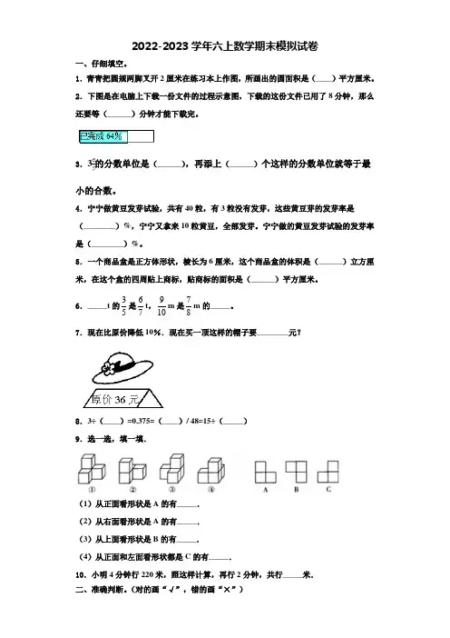 2023届安徽省蚌埠市各区县六年级数学第一学期期末监测模拟试题含解析