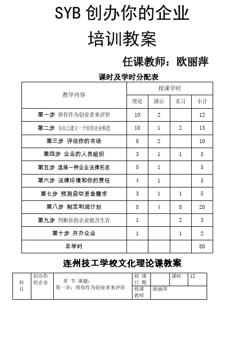 SYB创办你的企业教案