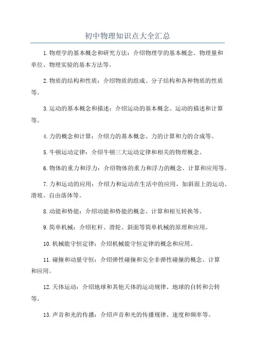 初中物理知识点大全汇总