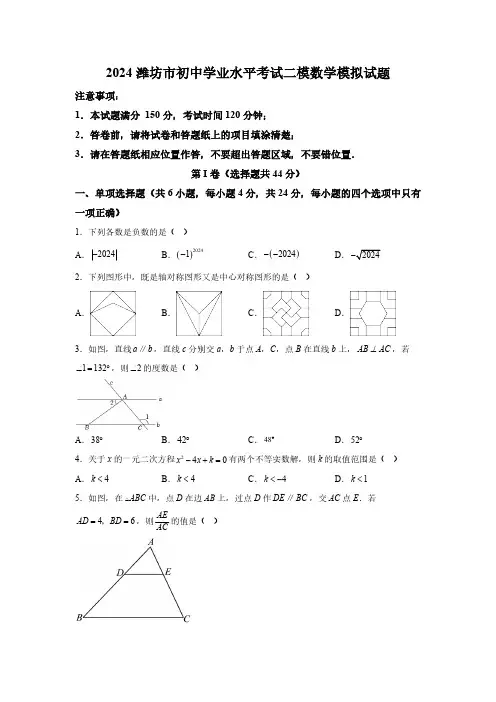 2024年山东省潍坊市初中学业水平考试二模数学模拟试题(含解析)
