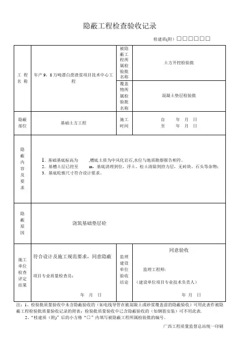 隐蔽工程检查验收记录