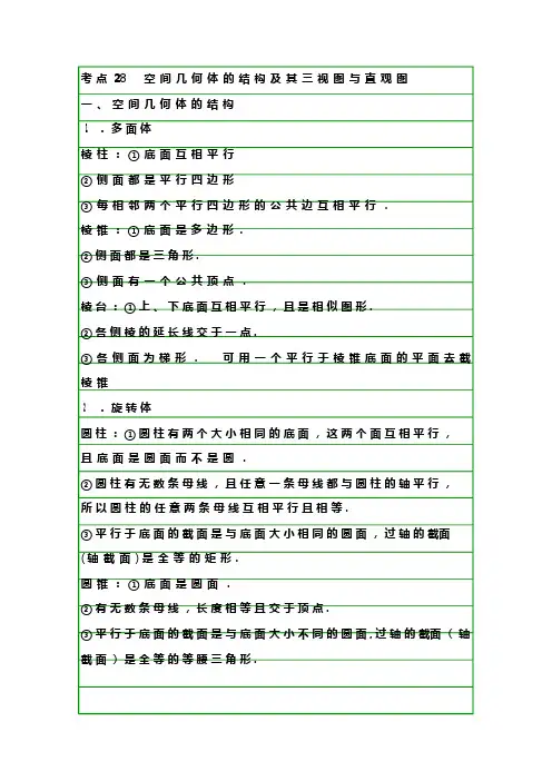理科数学笔记空间几何体的结构及其三视图与直观图