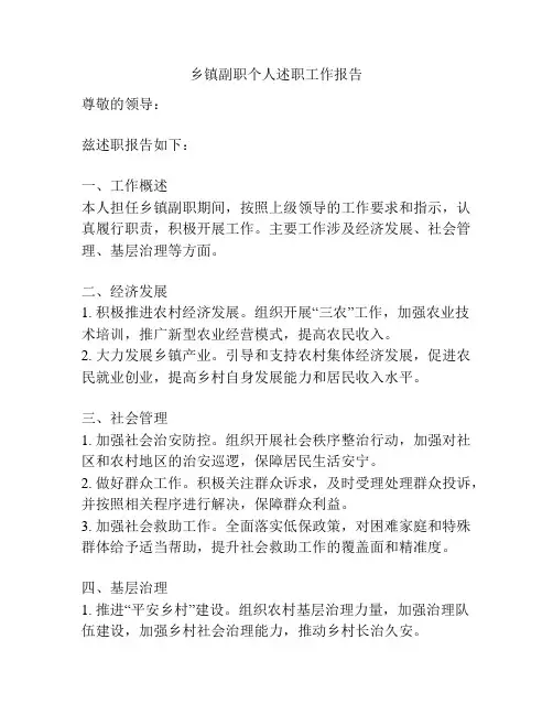 乡镇副职个人述职工作报告
