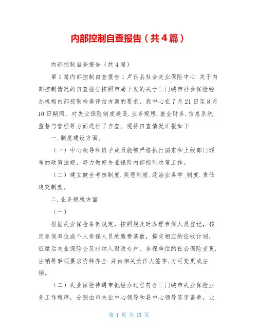 内部控制自查报告(共4篇)