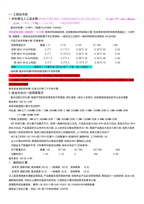 钣金价格核算及报价参考