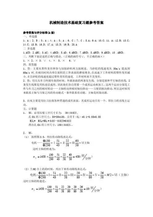 机械制造技术基础B复习题参考答案