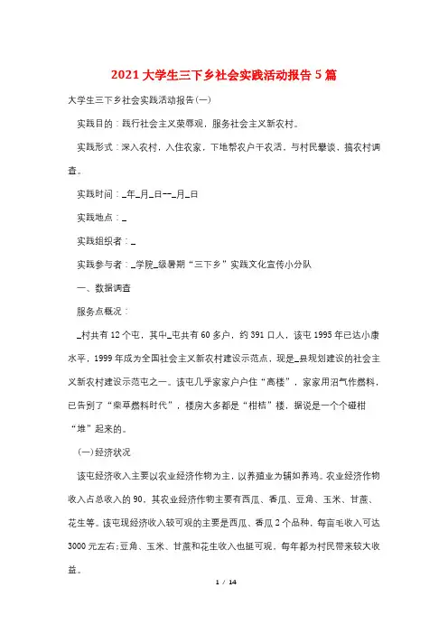 2021大学生三下乡社会实践活动报告5篇