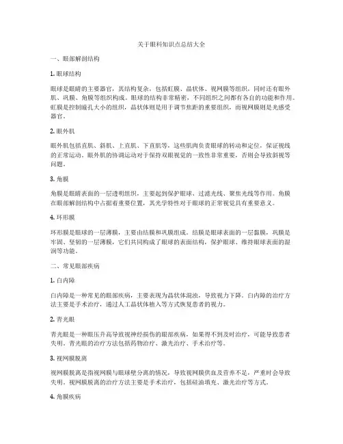 关于眼科知识点总结大全
