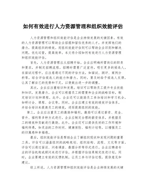 如何有效进行人力资源管理和组织效能评估