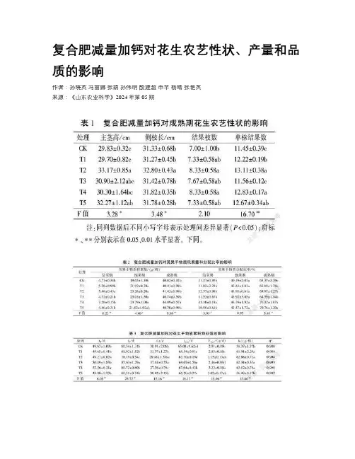 复合肥减量加钙对花生农艺性状、产量和品质的影响