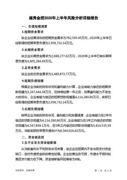 越秀金控2020年上半年财务风险分析详细报告