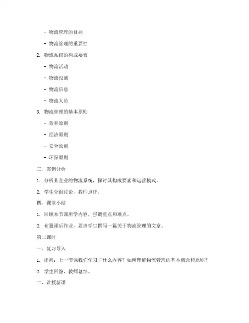 优秀物流教案模板
