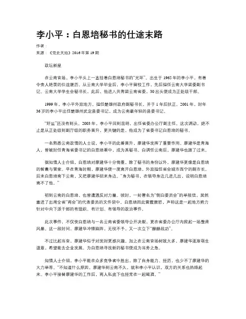 李小平：白恩培秘书的仕途末路