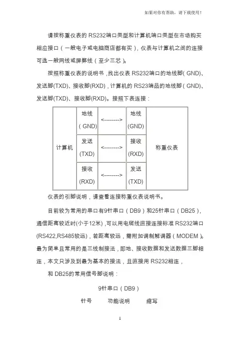 称重仪表连接电脑的串口连接线