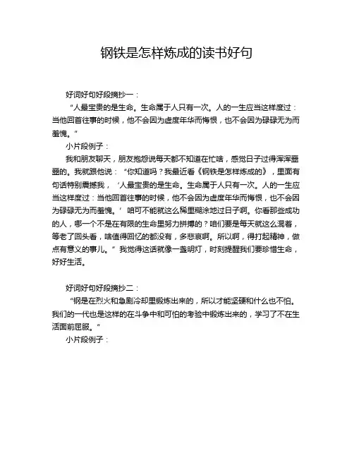钢铁是怎样炼成的读书好句