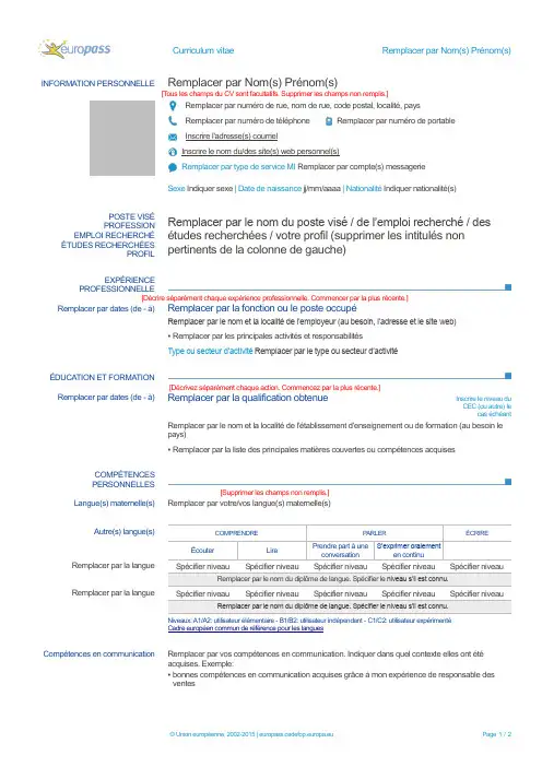 法语简历CV Francais