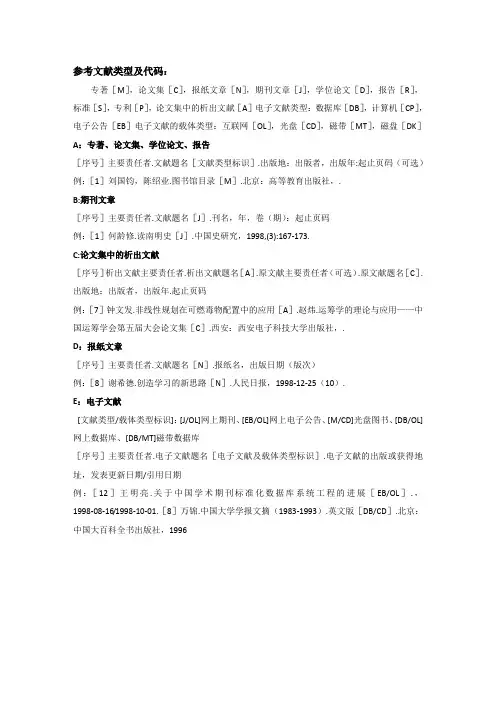 参考文献类型及代码