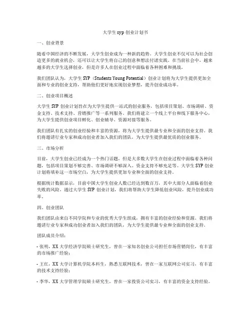 大学生syp创业计划书