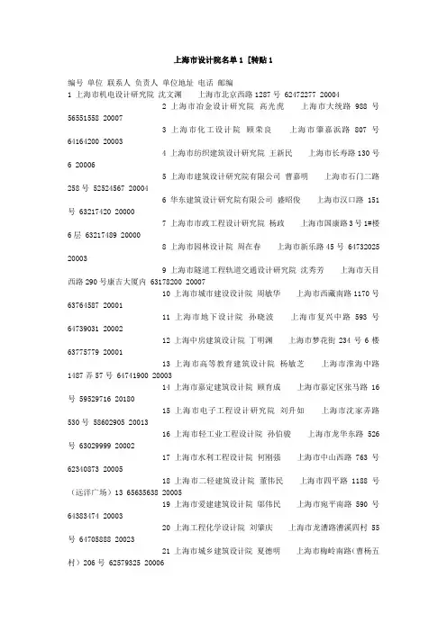 上海市设计院名单1