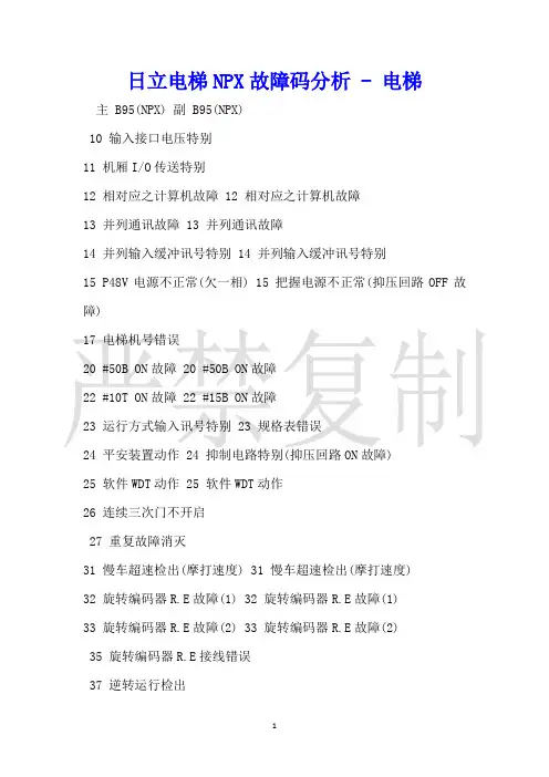 日立电梯NPX故障码分析电梯
