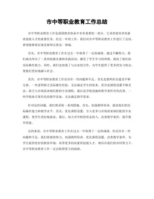 市中等职业教育工作总结