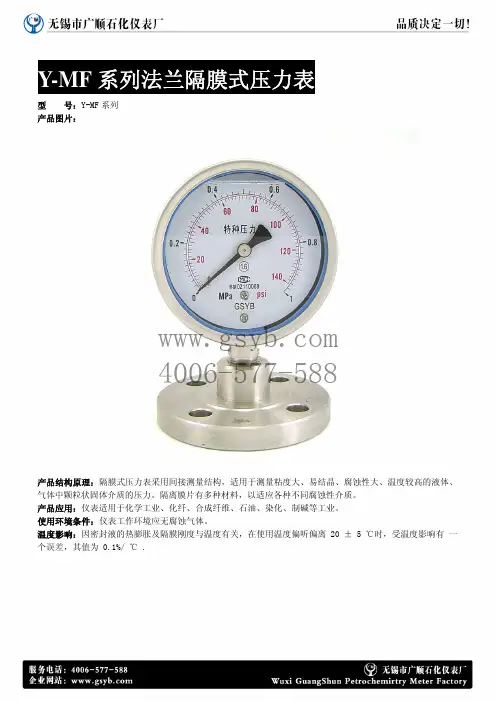 Y-MF系列法兰隔膜式压力表