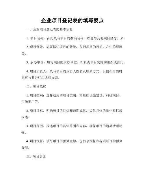 企业项目登记表的填写要点